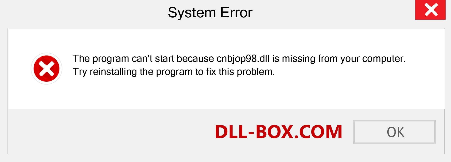  cnbjop98.dll file is missing?. Download for Windows 7, 8, 10 - Fix  cnbjop98 dll Missing Error on Windows, photos, images