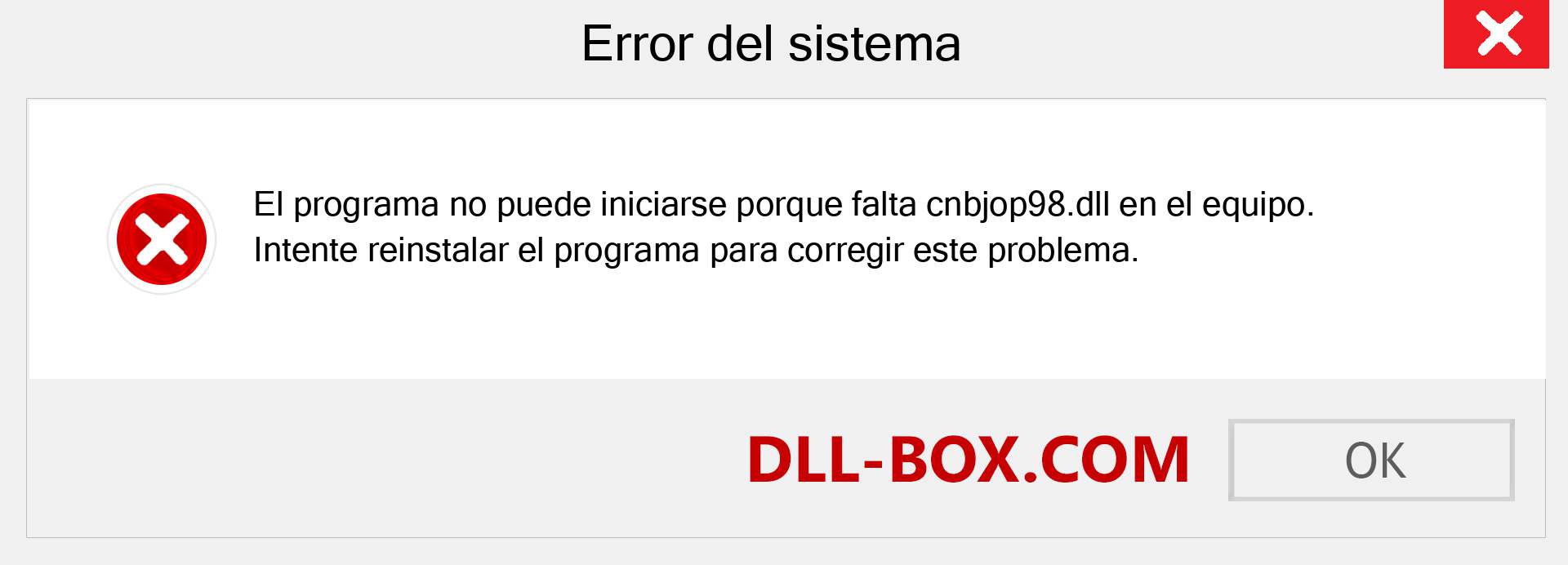 ¿Falta el archivo cnbjop98.dll ?. Descargar para Windows 7, 8, 10 - Corregir cnbjop98 dll Missing Error en Windows, fotos, imágenes