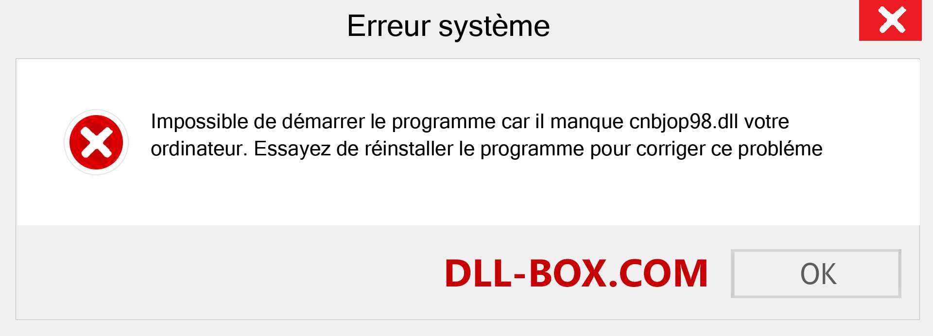 Le fichier cnbjop98.dll est manquant ?. Télécharger pour Windows 7, 8, 10 - Correction de l'erreur manquante cnbjop98 dll sur Windows, photos, images